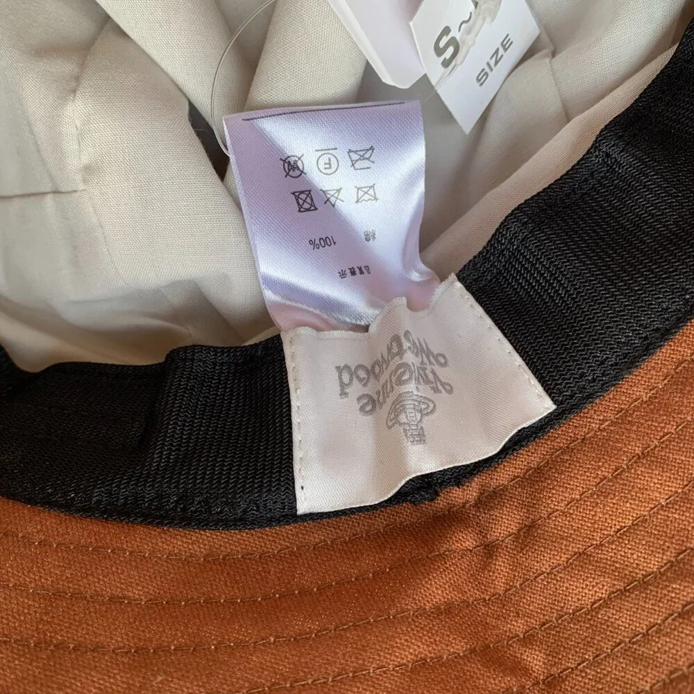 Vivienne Westwood Reversible Wide Brim Hat White Brown Orb Logo - Picture 4 of 5
